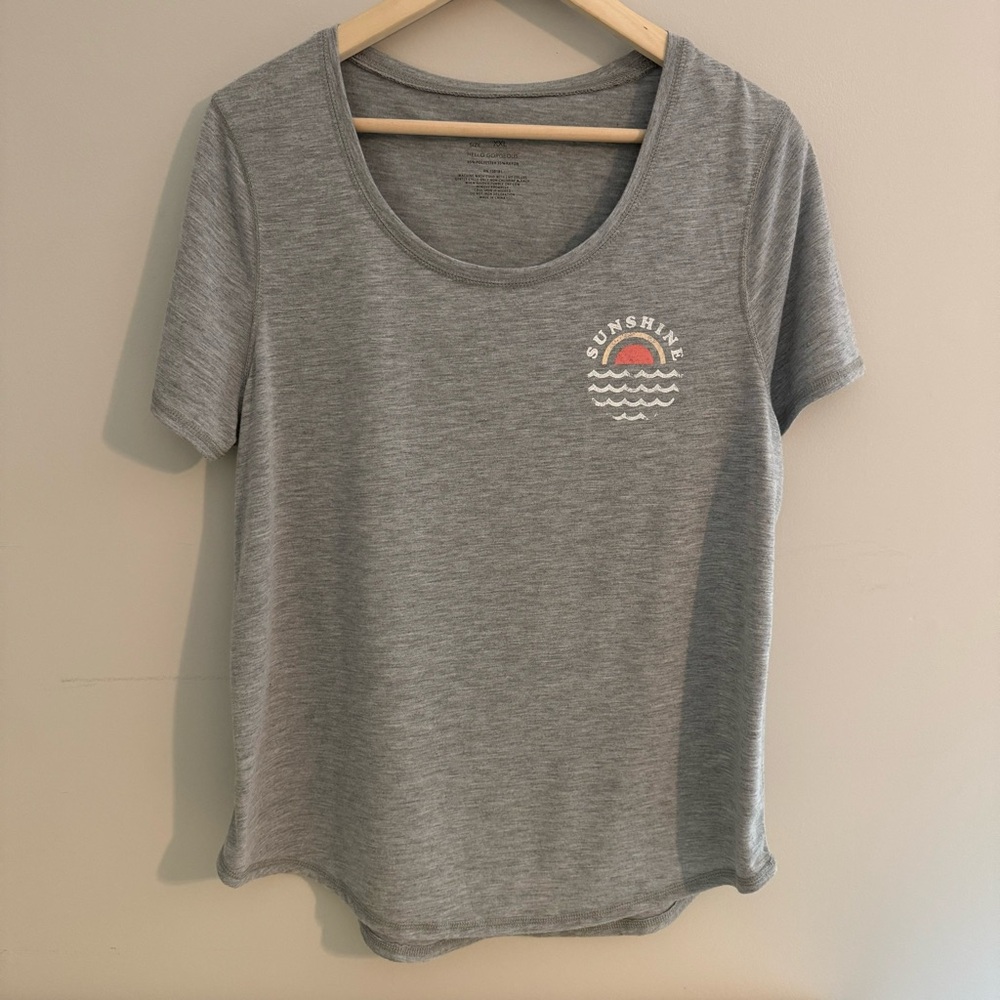 Hello Gorgeous Gray Sunshine Graphic Short Sleeve T-Shirt Women’s XXL Scoop Neck